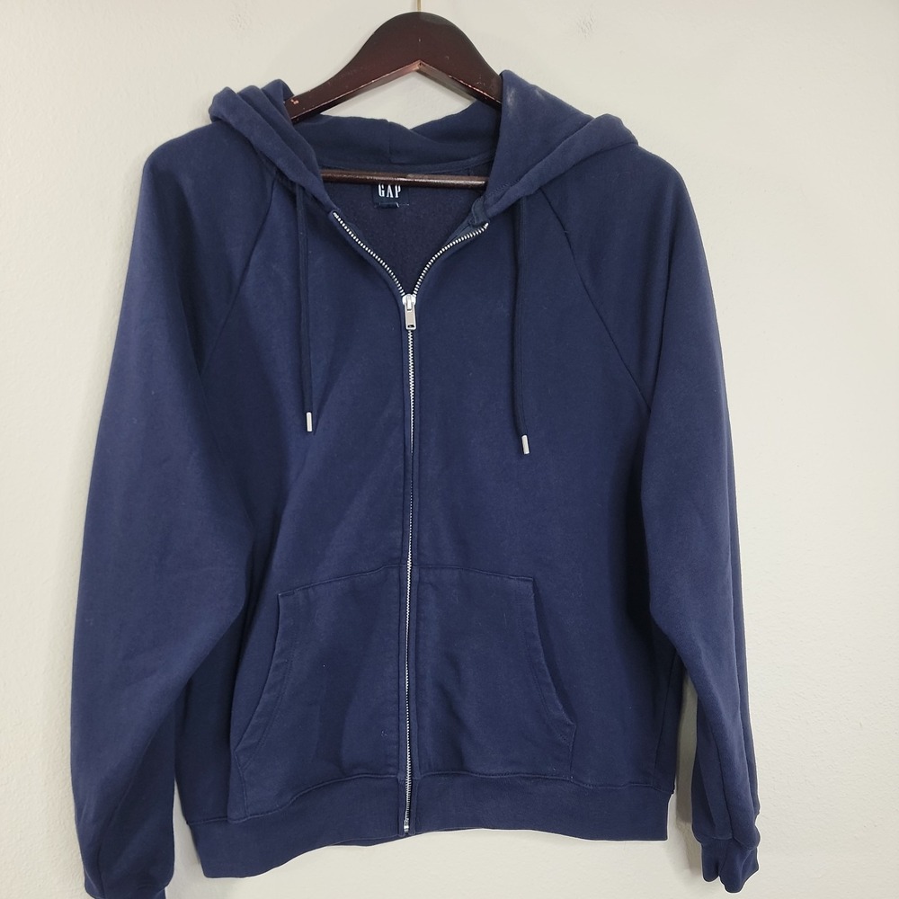 GAP Women's Large Navy Blue Soft Fleece Full Zip Hoodie Sweatshirt Pockets